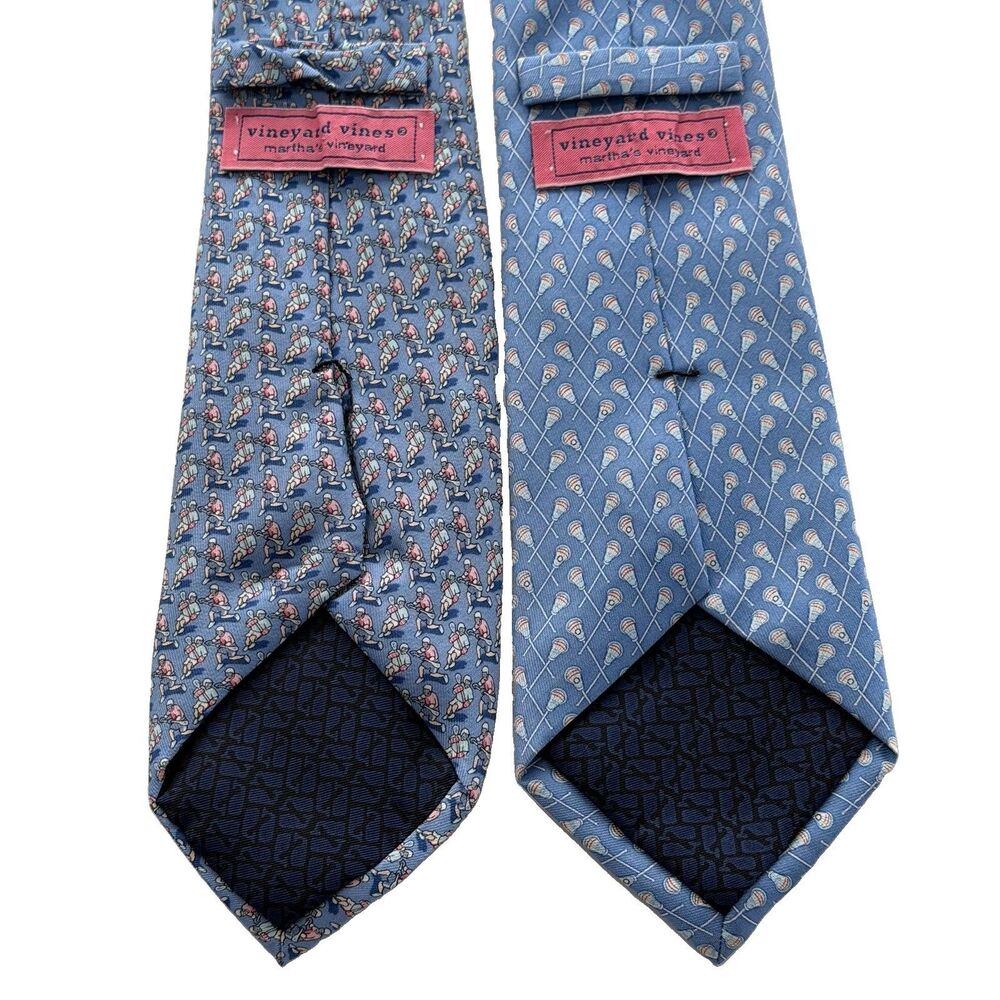 Vineyard Vines Silk Tie Lot Of 2 Mens Blue Lacrosse Sticks Pattern Handmade USA - Picture 3 of 6